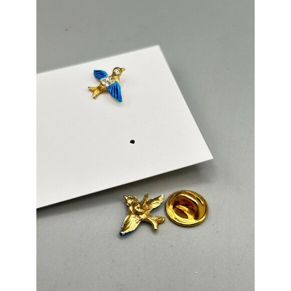 Vintage Blue Bird Scatter Pins with Rhinestone Details Set of 2 Flying Birds - Picture 6 of 7